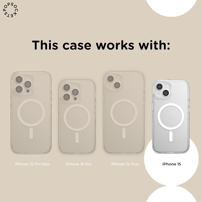 PopSockets iPhone 15 Phone Case with MagSafe, Wireless Charging Compatible, Neutral - Amber