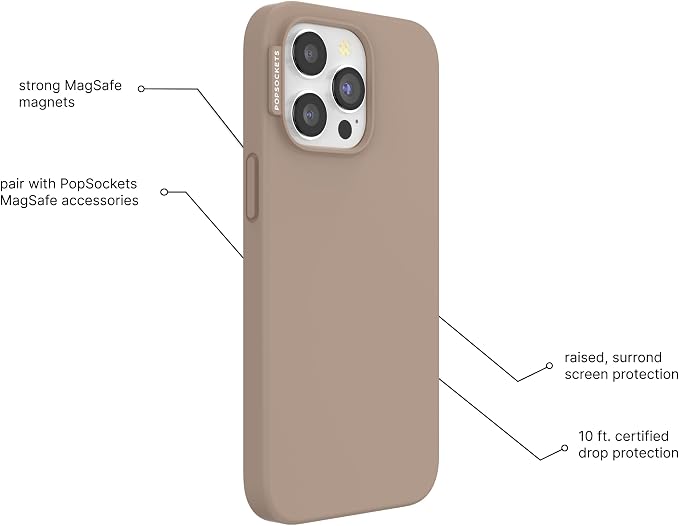 PopSockets iPhone 15 Pro Max Phone Case w/MagSafe- Latte | Magnetic, Wireless Charging, Camera & Drop Protection, Brown, Plain, Cream, Beige, Summer Spring